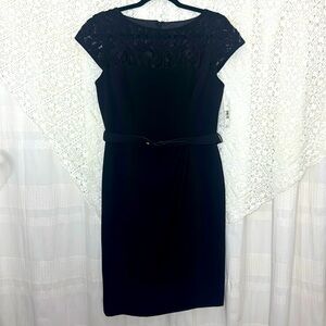 New Directions Black Dress With Lace Accents Dress. NWT